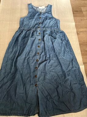 [S]Vintage Button-Front Denim Midi Dress - Blue